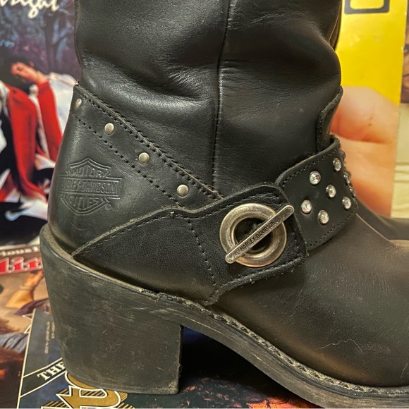 Vintage Harley Davidson jewelled biker heeled boots. UK 5 US womens 7 - Picture 3 of 4